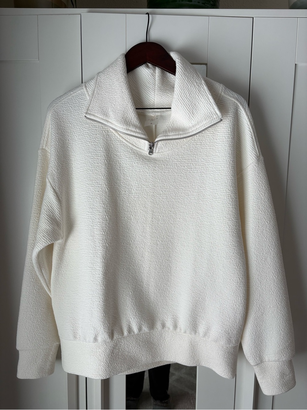 New Calia Elevate 1/4 Zip Funnel Neck Pullover Cloud Cover White Oversized Smal